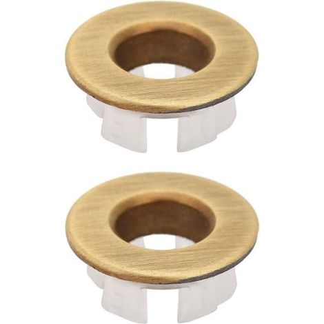 Un ensemble de 2 anneaux de trop-plein pour évier, en acier inoxydable, 3 x 1,5 cm, blanc doré (1/4)