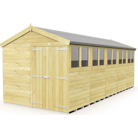 8 x 20 Feet Apex Shed - Double Door With Windows - Wood - L592 x W231 x H217 cm