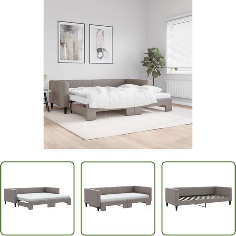 vidaXL Doppelbett - Tagesbett Ausziehbar mit Matratzen Taupe 90x200 cm Stoff (1/5)