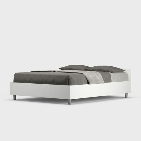Französisches Doppelbett mit Bettkasten 140x190 aus weißem Holz Nuamo (1/5)