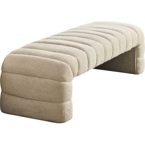 Banquette de lit rembourrée moderne sans accoudoirs en chenille, avec capitonnage à rainures, chaise longue & tabouret pour salon, chambre, entrée, Beige