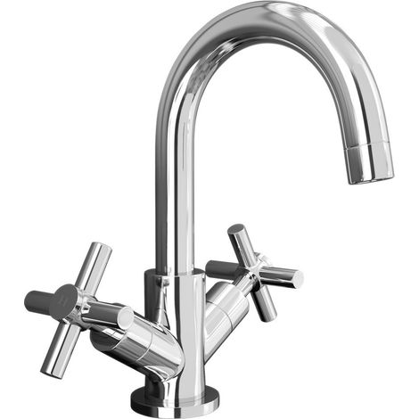 Crox Modern Chrome Basin Cross Head Mixer Tap With Curved Spout (1/5)