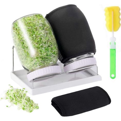 Kit de germination, 2 bocaux Mason à large ouverture, kit de germination avec couvercles à mailles fines (neuf) (1/4)