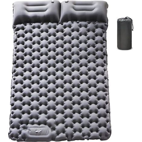 Matelas de camping gonflable double avec oreillerPompe à pied intégréeMatelas gonflable de sommeil ultra-léger (Gris) (1/5)