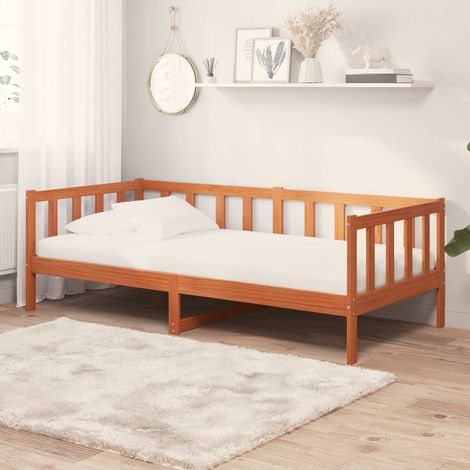 Tag-Bett mit Matratze Wachsbraun und Weiß 90 x 200 cm (1/5)