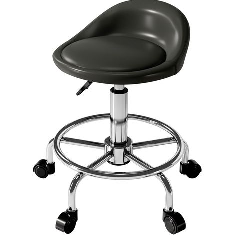 Tabouret roulant de bureau réglable en hauteur avec dossier noir 59-75 cm pour salon et spa (1/5)