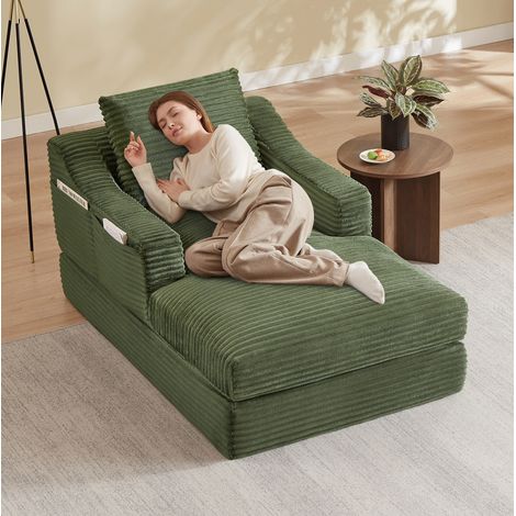 Fauteuil lounge en velours côtelé moderne avec design double couche, convertible en petit lit (1/5)