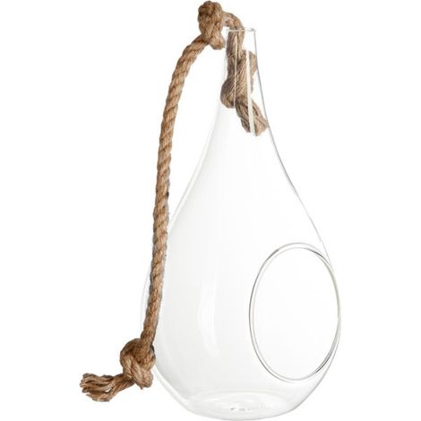 Atmosphera – Vase suspendu en verre transparent 25cm – Corde en jute – D. 12,5cm pour décoration intérieure – Idéal pour plantes et fleurs (1/3)