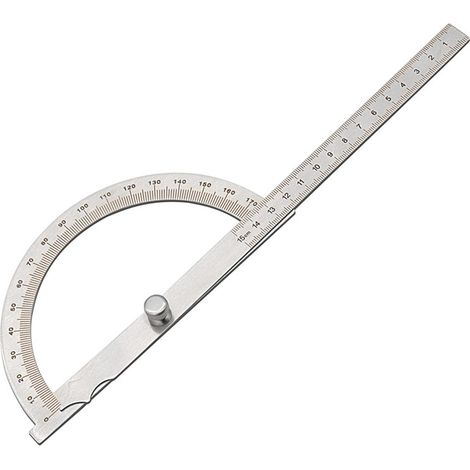 Nueva regla transportadora de ángulos de acero inoxidable, escuadra semicircular de 180 grados para carpintería (nueva de 0 a 180/15 cm) (1/5)