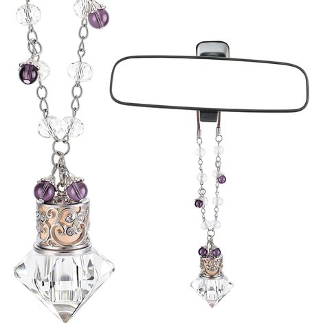 Diffuseur d'air de voiture noir à suspendre, ornement en verre en forme de diamant, diffuseur vide pour rétroviseur de voiture, accessoire à suspendre, ornement parfumé pour voiture (1/5)