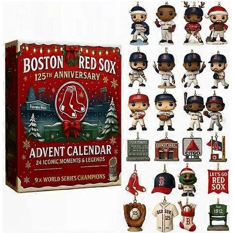 Calendrier de l'Avent surprise Texas Longhorns (baseball), pendentif acrylique, décoration de sapin de Noël, Boston Red Sox, semaine 125, boîte surprise - 26 x 18 x 3 cm (1/5)