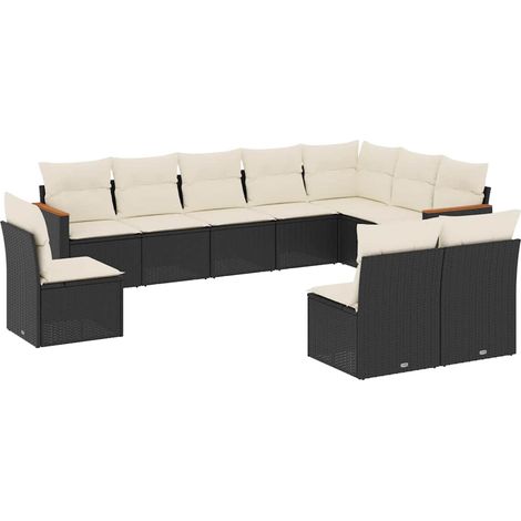 Maison Exclusive - 10-tlg. Garten-Sofagarnitur mit Kissen Schwarz