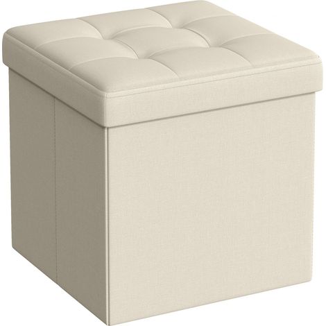 Pouf contenitore pieghevole bianco panna in simil lino (1/5)
