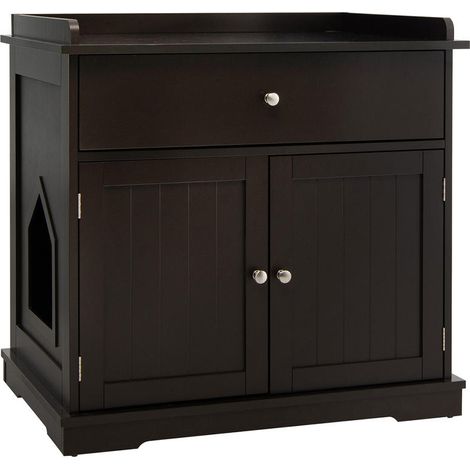 Cache Litière Anti-Odeur Meuble pour Chat en Bois MDF avec Tiroir et Rebords Table de Nuit pour Salon (1/5)