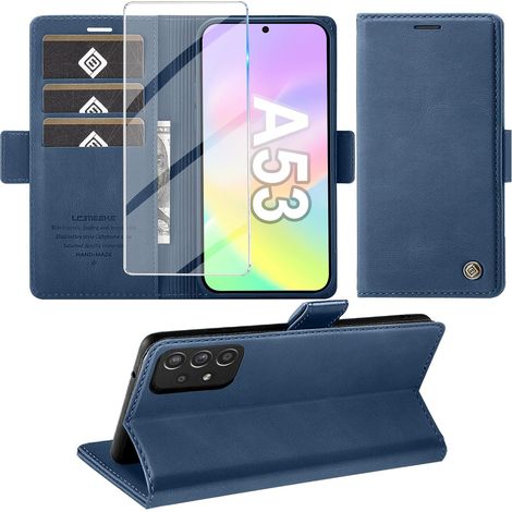 Coque pour Samsung Galaxy A53 5G, Magnétique Housse en Cuir PU Premium Etui à Rabat, Pochette de Flip Portefeuille Antichoc Coque Protection Telephone pour Samsung A53 5G Case (Bleu) (1/5)