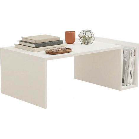 Tavolino da Salotto Rometta, un Vano, Forma Rettangolare, Materiale Piano in Legno Nobilitato, 87x50x32h cm Bianco