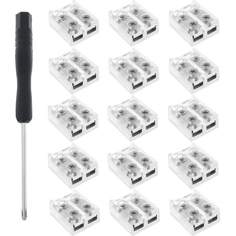 Lot de 15 Connecteurs de Bande Lumineuse LED Monochrome 10 Mm 2 Broches 13,4 X 11,5 X 6,5 Mm pour Connexion de Fil COB SMD 5 V 12 V 24 V 18 AWG/20 AWG/22 AWG (1/5)