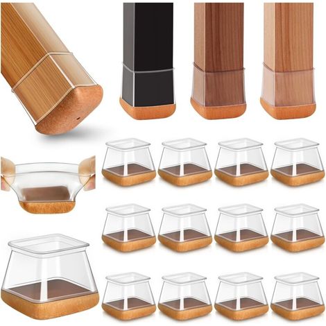 20pcs Carré Protection Pied de Chaise Silicone, Patin de Chaise, Protections de Sol en Silicone Transparent pour Sols en Bois Dur, pour Pieds de Chaise avec Patins en Feutre enveloppé, Fit 38-44mm (1/4)