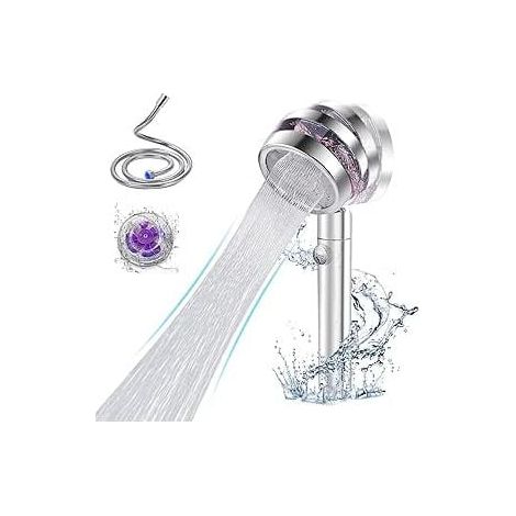 Shower Head Hand Shower with 1.5m Turbo Hose 2 Types High Pressure Shower Head 360° Swivel High Pressure Shower Head 50% Water Saving Chrome Shower Head Bathroom & Spa MUMU