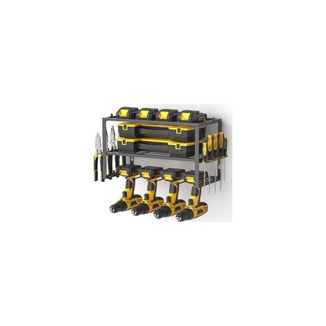 Système de rangement pour outils électriques – Étagère murale robuste pour perceuses, accessoires et outils sans fil – Lot de 3 étagères flottantes modulables (4 emplacements)