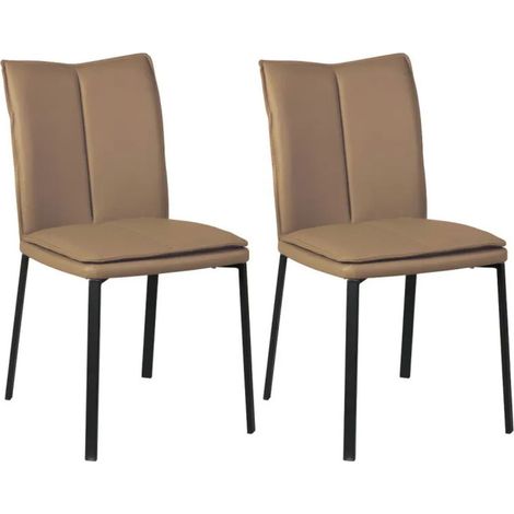 Lot de 2 chaises avec assise rembourrée revêtement synthétique coloris caramel et pieds en acier laqué. - SILLAGE (1/4)