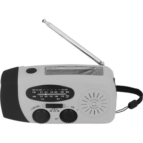 Radio solaire à manivelle, radio d'urgence multifonctionnelle avec éclairage LED et lampe torche pour le camping, gris argenté, États-Unis (1/5)
