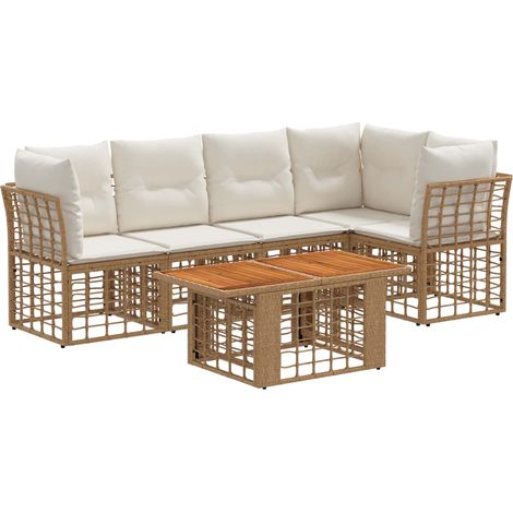 Conjunto de sofás de jardín 6 uds. Natural y Crema vidaXL (1/5)
