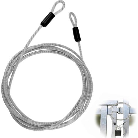 Câble Acier Antivol 4mm x 2m avec Boucles, Câble de Sécurité Gainé pour Vélo, Mobilier de Jardin, Moto et Remorque - Argenté