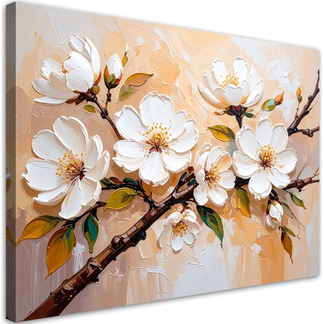 Quadro su tela, Fiori color crema imitazione pittura ad olio - 60x40 (1/2)