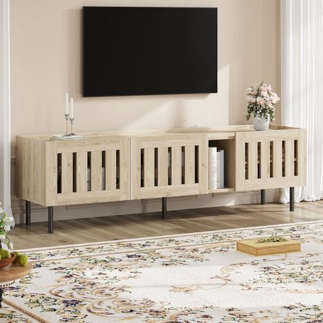 Meuble TV 160 x 40 x 47 cm - Avec 3 portes - Design ajouré - MDF + métal - Blanc