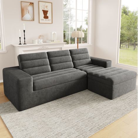 DESVIAE Canapé d Angle Modulaire en Velours Côtelé Gris Foncé Canapé en L sans Cadre avec Repose Pied pour Salon et Appartement (1/5)