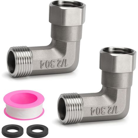 2 PCS Raccord, Tube fileté 1/2 pouce, Acier inoxydable, Coude 90 degrés, DN15, Pour chauffe-eau (1/5)