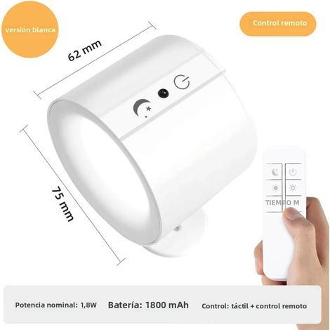 (Blanc) Applique murale LED sans fil rechargeable avec télécommande, rotation bidirectionnelle, intensité variable. (1/5)
