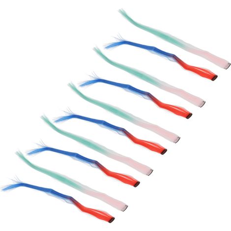Lot de 10 extensions de cheveux colorées à clips, mèches longues, dégradé rose, vert, rouge, bleu (1/5)