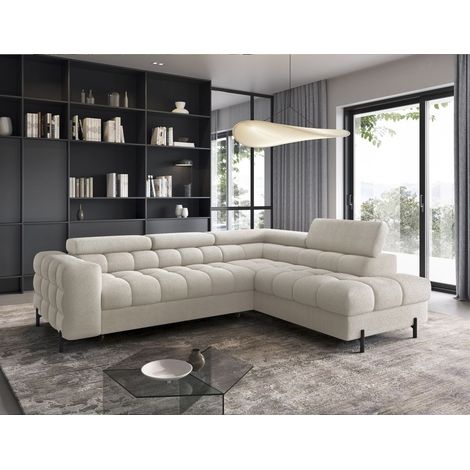 Ecksofa mit Schlaffunktion Sofa AMARA Stoff Coral Ecru Ottomane Rechts (1/5)