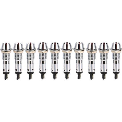 Lot de 10 voyants lumineux rouges de signalisation, 220 V CA, trou de fixation de 8 mm.