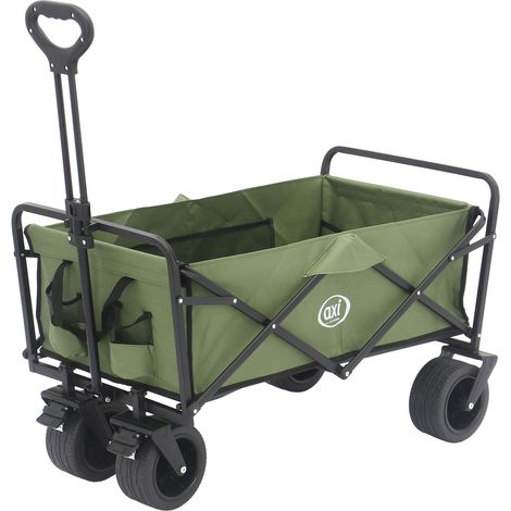 Axi Sb131 Chariot De Plage Pliable Vert  Chariot De Transport Pliable Avec Barre De Traction, Sangle, Housse, Poche Intérieure Et Porte-Boissons - Pneus En Caoutchouc Pp  Capacité : 100 L