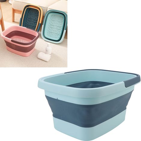 Baignoire pliable portable en silicone pour massage des pieds, bassine de spa pour les pieds à domicile, bleue (1/5)