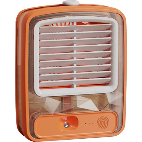 Ventilateur de bureau refroidi à l'eau USB, 3 vitesses, pales 3D spirales, climatiseur miniature orange pour table de nuit ou bureau (1/5)