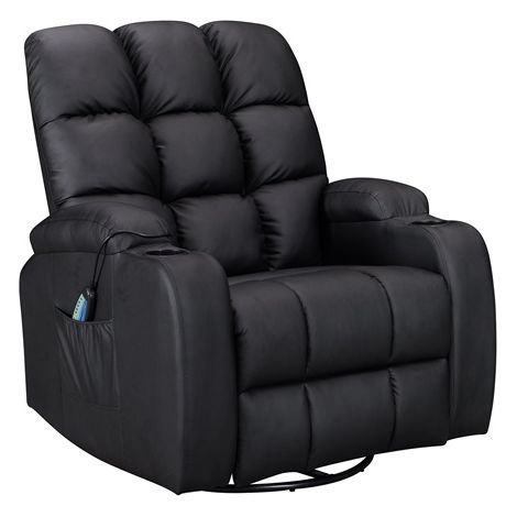 WestWood Leather Massage Sofa Swivel Chair Cinema Recliner Heating Function MLS12 Black (1/5)