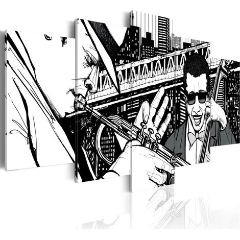 Tableau 5 Panneaux "Concert de Jazz sur Fond de Grattes-Ciel New York" 50 x 100 cm (1/2)