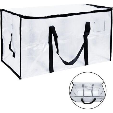 BUNTHAUS Grand sac de rangement transparent pliable pour vêtements, couettes, couvertures, literie, jouets Avec fermetures éclair et étiquette Pour ranger sous le lit