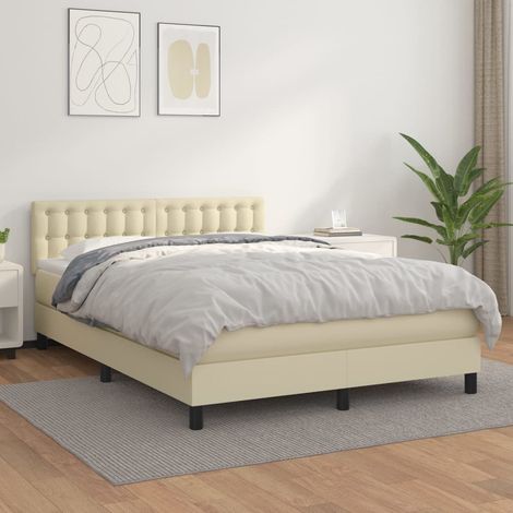 Boxspringbett mit Matratze Creme 140x200 cm Kunstleder