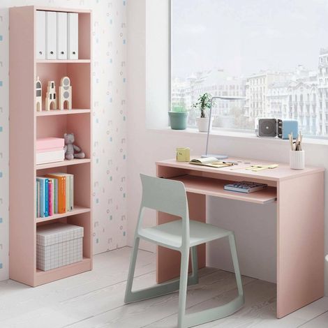 Composizione Camera da Letto Gaggi, Reversibile, per Cameretta, Misure Elementi Scrivania: 90x54h79, Libreria: 52x25h180 cm, 90x54x79h cm Rosa (1/4)