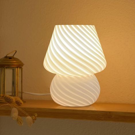 Lampe champignon - Style rétro Murano semi-transparent - Convient pour les chambres, les salons, etc. - 1 pièce (rayures blanches) (1/5)