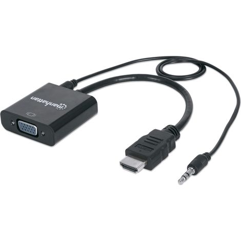 Manhattan 151559 HDMI / Jack / VGA Adattatore [1x Spina HDMI - 1x Presa VGA, Presa jack da 3.5 mm] Nero 0.26 m (1/4)