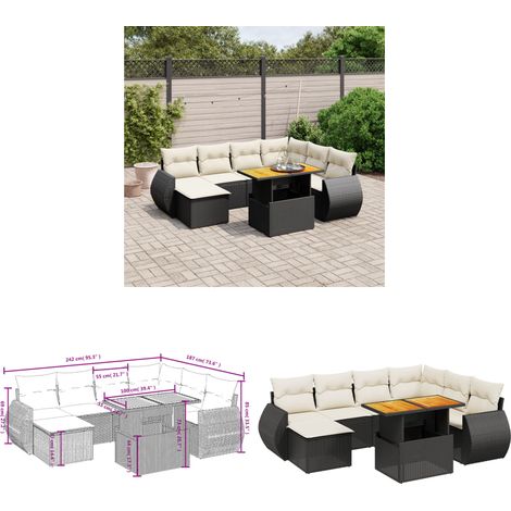 8-tlg. Garten-Sofagarnitur mit Kissen Schwarz Poly Rattan - Gartenmöbel - Gartensorte - Lounge Set - Outdoor Möbel - Rattan Gartenmöbel - Home & Living (1/3)