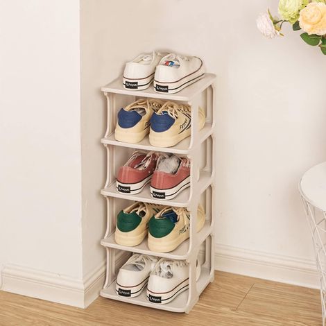 Étagère à chaussures, tour à chaussures étroite, étagère à chaussures gain de place, étagère de rangement à 4 compartiments, rangement de chaussures, compact, grande capacité (blanc) - (1/4)