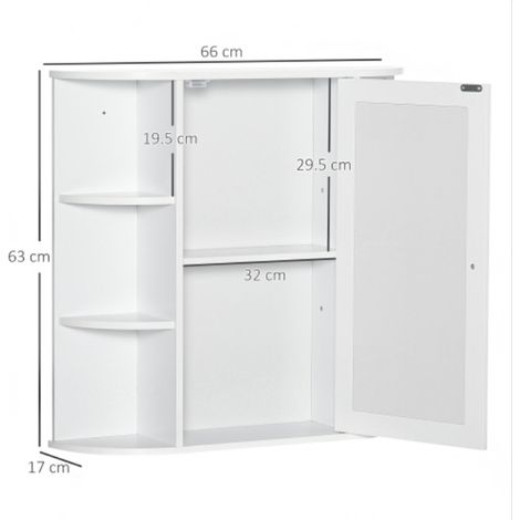Armoire de salle de bain avec miroir mural – Armoire suspendue à 8 compartiments, multifonctionnelle, blanche, dimensions 66 x 17 x 63 cm – Organisation optimale devant le miroir (1/4)