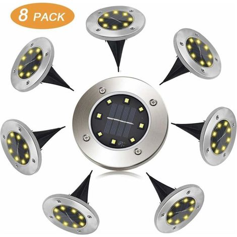 Solar path lights, solar outdoor lights, FLOWood 8 LED solar spotlights (8-pack), IP65 waterproof garden lights for paths, gardens, patios, yards and lawns – warm white (1/5)